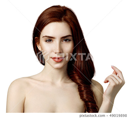 Beauty portrait of redhead woman with perfect skin. Beauty portrait of redhead woman with perfect skin. 49019898