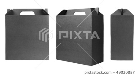 Set of black cardboard boxes with handle isolated on white Set of black cardboard boxes with handle isolated on white 49020887