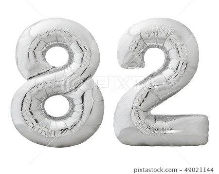 Silver number 82 eighty two made of inflatable balloon isolated on white 49021144