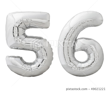 Silver number 56 fifty six made of inflatable balloon isolated on white 49021221