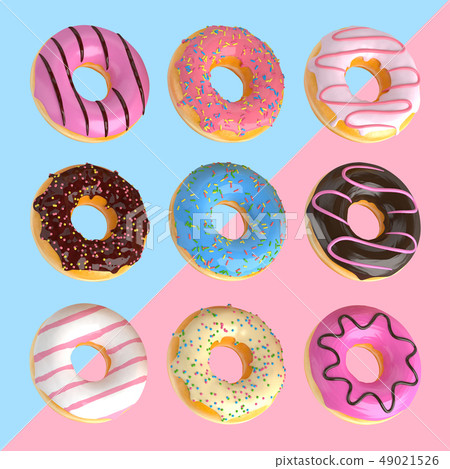 Set of cartoon colorful donuts isolated on blue... - Stock Illustration ...