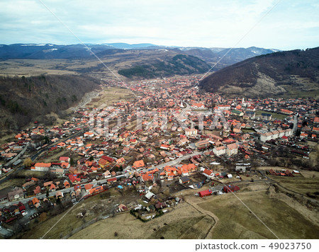 Aerial shot of famous Praid salt city at daylight 49023750