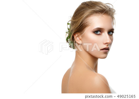 beautiful dark blonde girl with natural makeup isolated on white beautiful dark blonde girl with natural makeup isolated on white 49025165