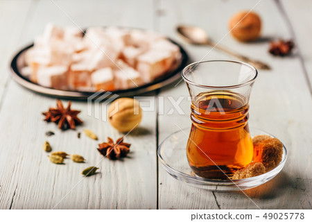 Asian tea with turkish delight Rahat Lokum and Asian tea with turkish delight Rahat Lokum and 49025778