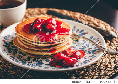 Stack of pancakes with dogberry jam 49025811