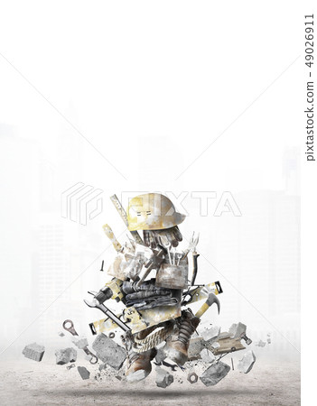 Construction tools with a shoes and a helmet Construction tools with a shoes and a helmet 49026911