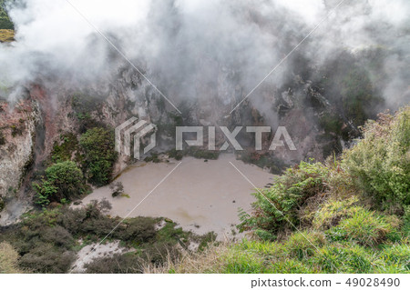 Geyser with smoke, New Zealand 49028490