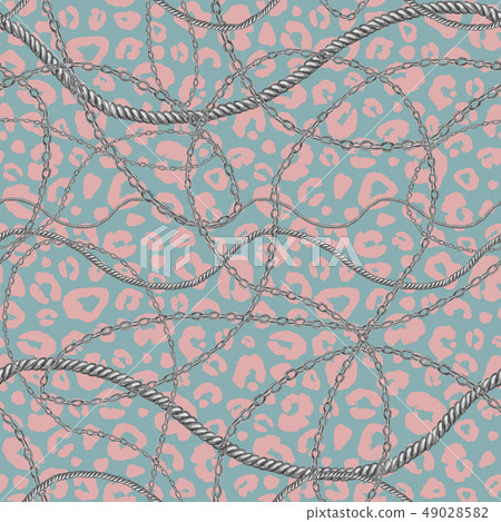 Silver chain glamour leopard fur seamless pattern 49028582