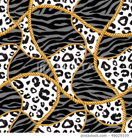 Shiny Zebra Ropets Golden chain rope glamour zebra leopard seamless - Stock Illustration ...