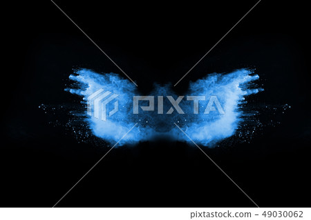 Blue powder explosion on black background. 49030062