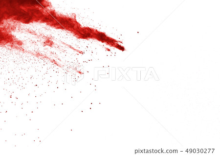 Red powder exploding, isolated on white background 49030277