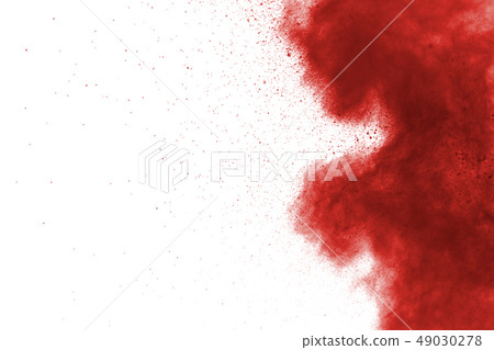 Red powder exploding, isolated on white background 49030278