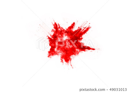 Red powder exploding, isolated on white background Red powder exploding, isolated on white background 49031013