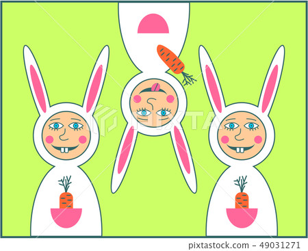 Happy Easter greeting card with rabbit boy Happy Easter greeting card with rabbit boy 49031271