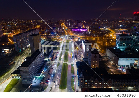 Aerial drone view of Katowice at night Aerial drone view of Katowice at night 49031986