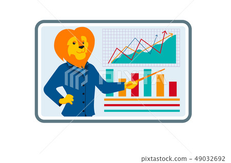 Business Man Lion Coach During Video Conference. Business Man Lion Coach During Video Conference. 49032692