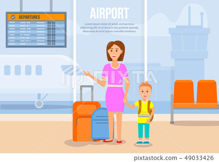 Woman Traveling Together with Little Son. Airplane 49033426