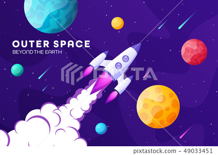 Space futuristic modern, colorful background with rocket, planets and stars. Starship, spaceship in Space futuristic modern, colorful background with rocket, planets and stars. Starship, spaceship in 49033451