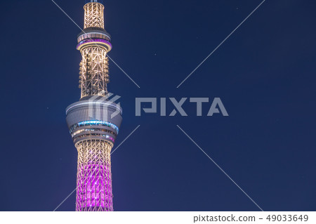 Night color Tokyo sky tree special lighting Pink color in the image of Barbie 49033649