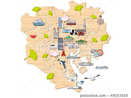 Tokyo 23 Wards Map With Wood Map Tourist Map Stock Illustration