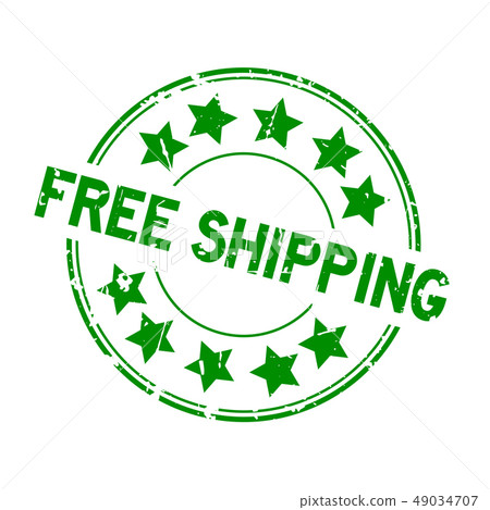 Grunge green free shipping word rubber stamp 49034707