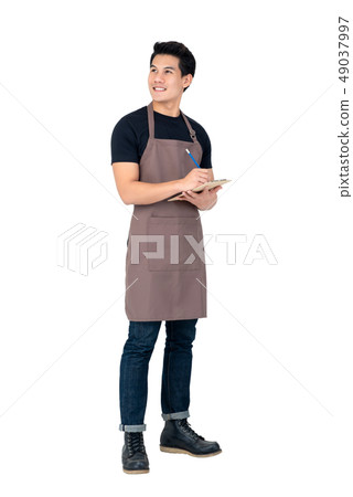 Handsome Asian man wearing apron as a barista 49037997