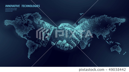 Global handshake business agreement. Low poly polygonal triangle professional work planet Earth 49038442
