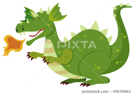 Green dragon blowing fire 49039962