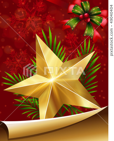 Christmas card with golden star and ribbon Christmas card with golden star and ribbon 49040404