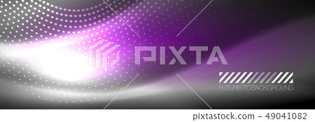 Glowing abstract wave on dark, shiny motion, Christmas and New Year magic space light. Techno 49041082