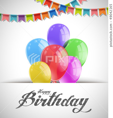 Happy birthday card with colorful balloons and 49042165