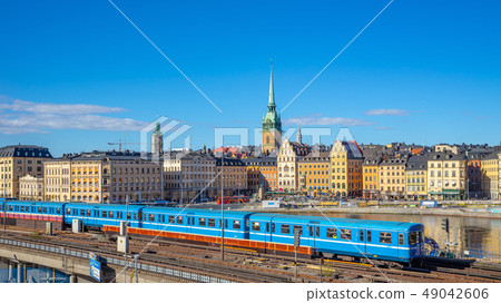 Stockholm cityscape with a train in Stockholm Stockholm cityscape with a train in Stockholm 49042606