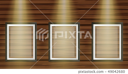 Three picture frames on wooden board Three picture frames on wooden board 49042680