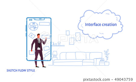 business man developer using mobile application... - Stock Illustration ...