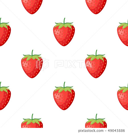 Berries fruit strawberry with leaves seamless pattern for textile prints, cards, design. Flat style 49043886