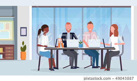 businesspeople group meeting conference mix race coworkers using laptop sitting at round table businesspeople group meeting conference mix race coworkers using laptop sitting at round table 49043887