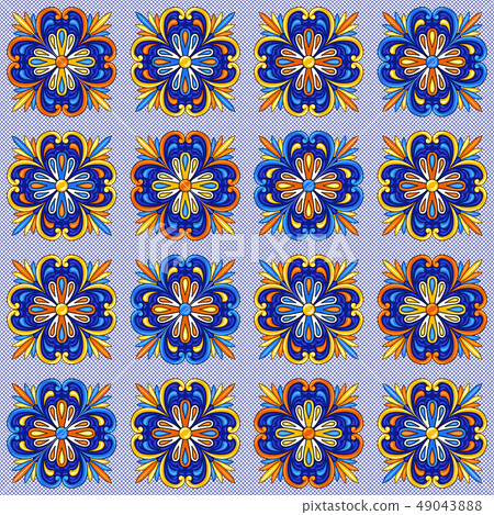 Mexican talavera ceramic tile pattern. Ethnic folk ornament. 49043888