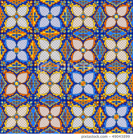 Mexican talavera ceramic tile pattern. Ethnic folk ornament. Mexican talavera ceramic tile pattern. Ethnic folk ornament. 49043899