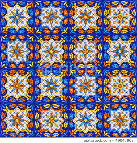 Mexican talavera ceramic tile pattern. Ethnic folk ornament. 49043902