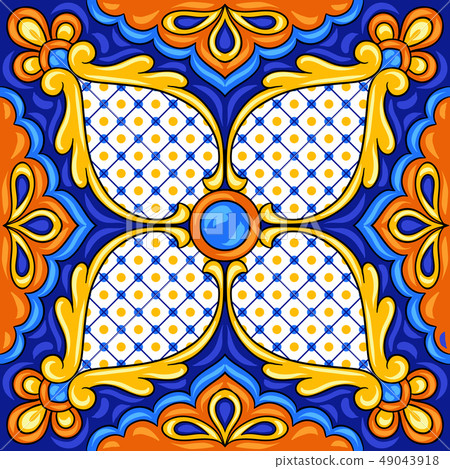 Mexican talavera ceramic tile pattern. Ethnic folk ornament. Mexican talavera ceramic tile pattern. Ethnic folk ornament. 49043918