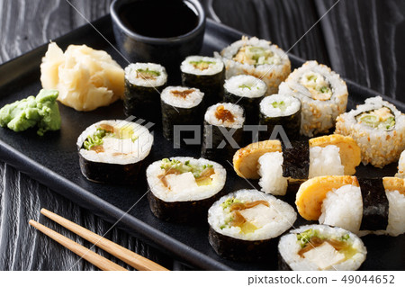 Japanese rolls set with tuna, tofu, eel, avocado, 49044652