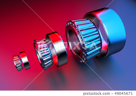 3D rendering. Automotive bearings auto spare parts. Tapered roller bearing 3D rendering. Automotive bearings auto spare parts. Tapered roller bearing 49045671