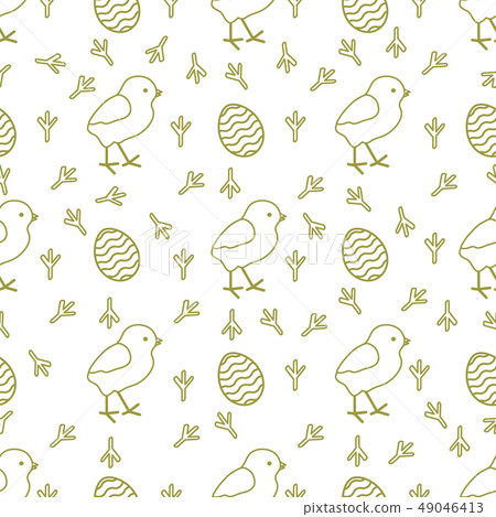 Seamless pattern with chicken, traces, eggs Seamless pattern with chicken, traces, eggs 49046413