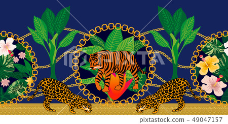 Seamless border with jungle motifs. Seamless border with jungle motifs. 49047157