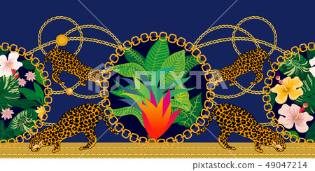 Seamless border with jungle motifs.  49047214