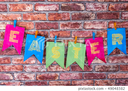 Colorfull handmade flags with letters , 49048382