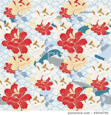 Peony flower and paper roll pattern seamless  49049706