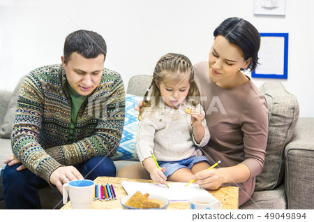 Happy family coloring at home Happy family coloring at home 49049894