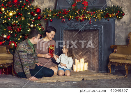 Christmas family portrait In home holiday living 49049897