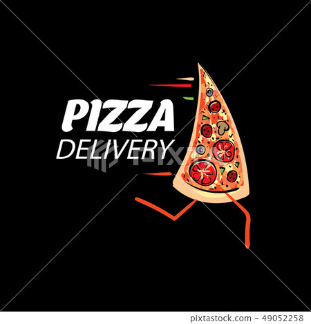 Logo of a sketched pizza. Vector illustration on black background 49052258